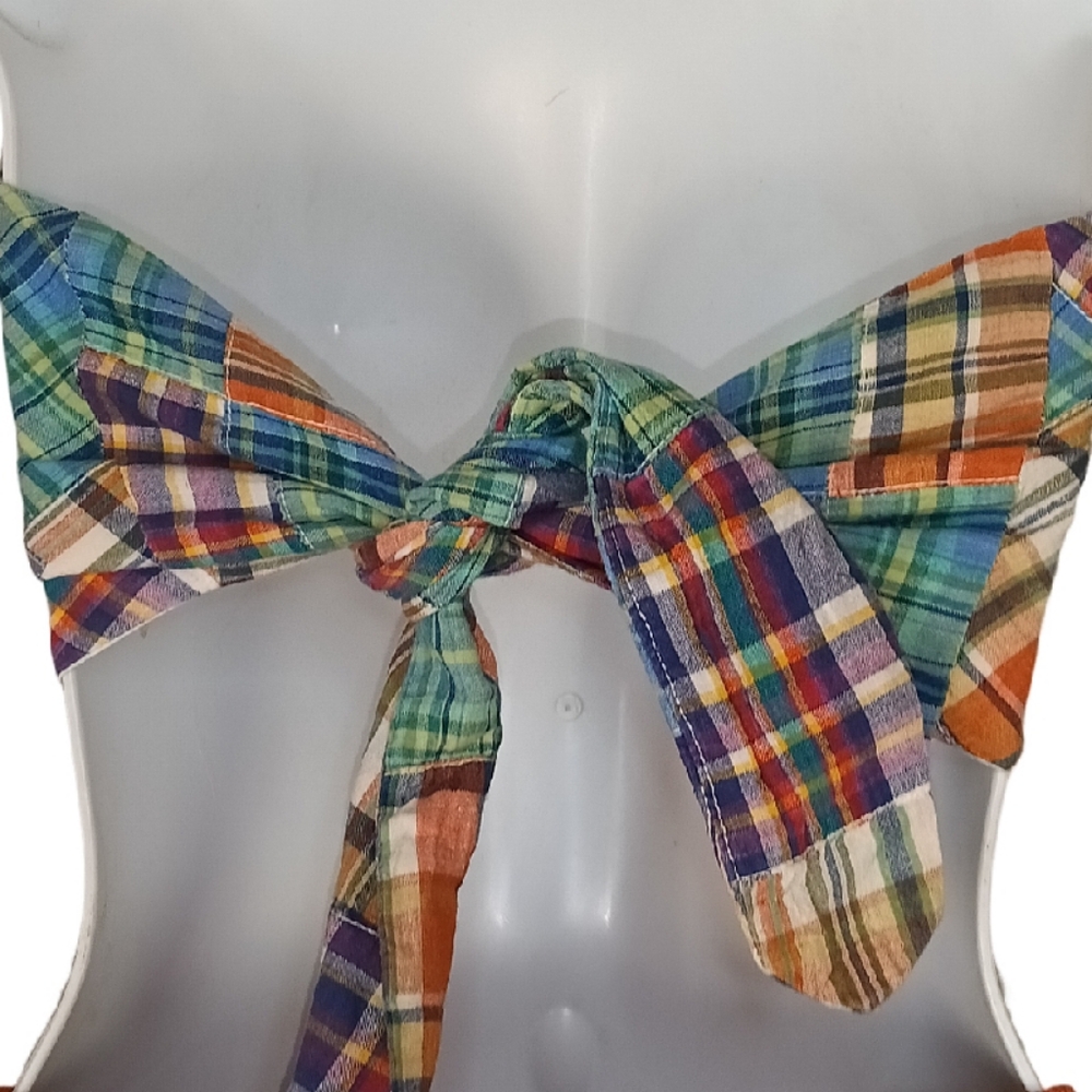 Patchwork Plaid Tie-Back Halter Top - image 4